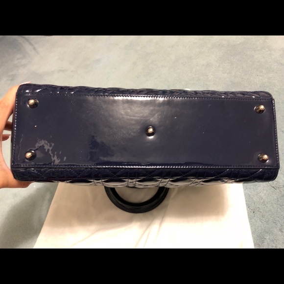 Like new Lady Dior Blue Patent Handbag w/strap - Picture 7 of 8
